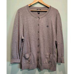 Lands End Womens Gray Lightweight Cardigan Sweater Pockets Sz 2X